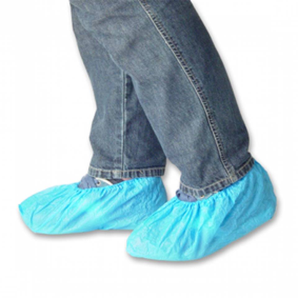 Legs with blue PE shoe protectors