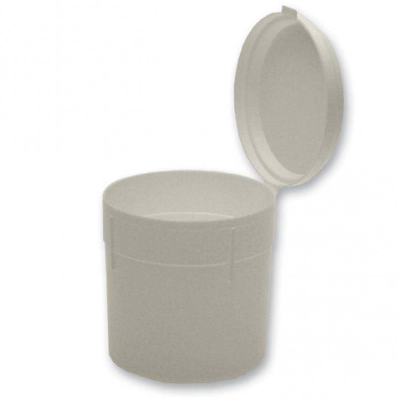 Sputum cup with open lid